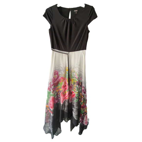 SLNY Floral Chiffon Asymmetrical Maxi Dress Size 6 - Picture 2 of 8